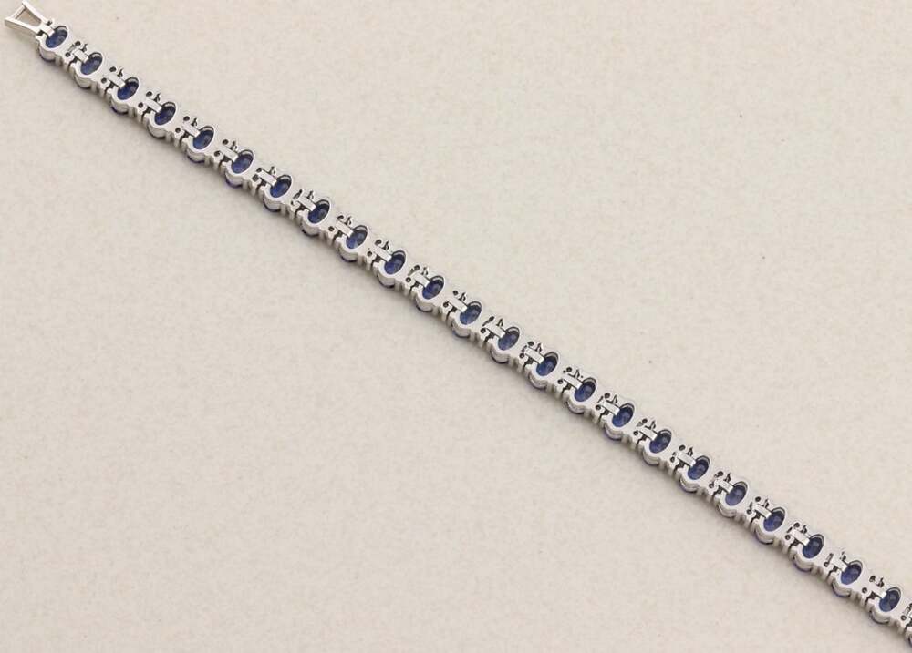 Sterling Silver Natural Tanzanite & Cubic Zirconia Tennis Bracelet 7 1/4" inch - Picture 6 of 8